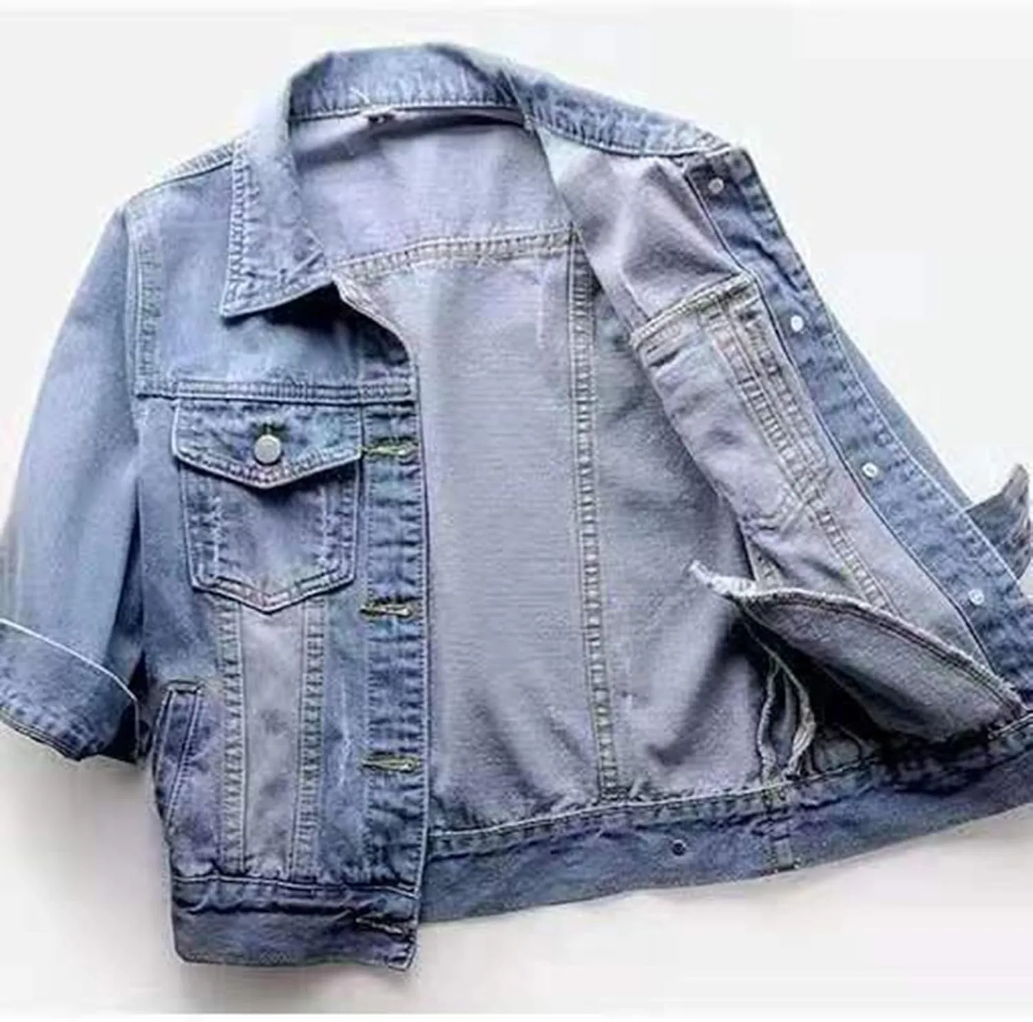 Short Sleeve Denim Jacket for Women Crop Jean Summer Stretch Slim Fit Jean Classic Casual Jackets