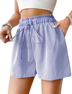 Shorts for Women Striped Elastic High Waisted Shorts Women Casual Trendy Summer Womens Shorts with Pockets