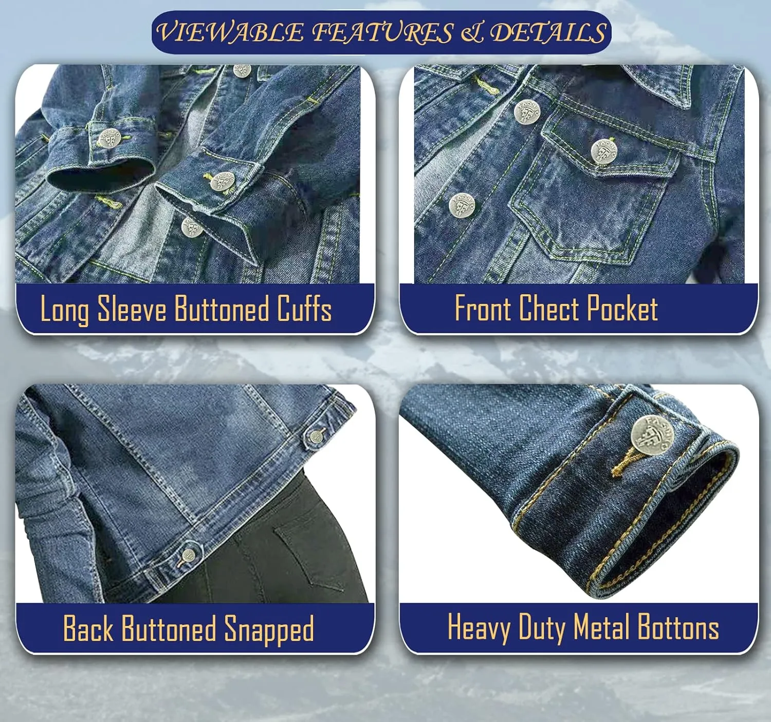 Skylinewears Women's Denim Classic Jackets Long Sleeve Soft Stretch Fit Versatile Button Down Crop Blue Jean Jacket