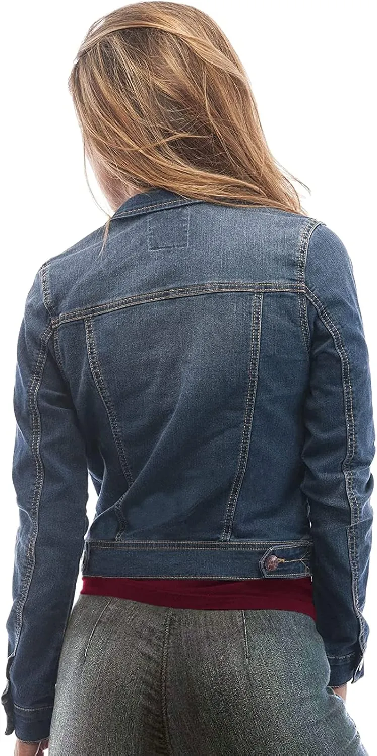 Skylinewears Women's Denim Classic Jackets Long Sleeve Soft Stretch Fit Versatile Button Down Crop Blue Jean Jacket