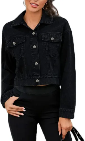 Skylinewears Women's Denim Classic Jackets Long Sleeve Soft Stretch Fit Versatile Button Down Crop Blue Jean Jacket