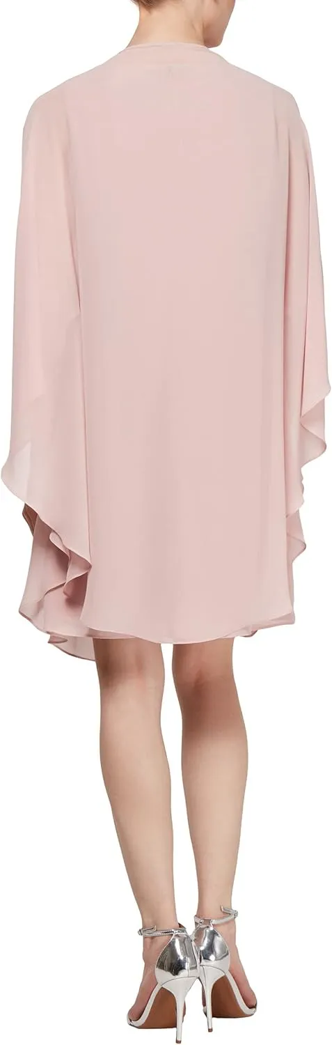 S.L. Fashions Women's Floral Foil Print Sheath Dress with Chiffon Capelet