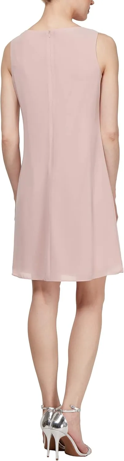 S.L. Fashions Women's Floral Foil Print Sheath Dress with Chiffon Capelet
