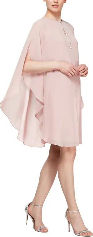 S.L. Fashions Women's Floral Foil Print Sheath Dress with Chiffon Capelet