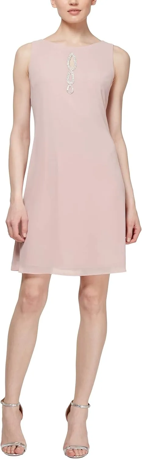 S.L. Fashions Women's Floral Foil Print Sheath Dress with Chiffon Capelet