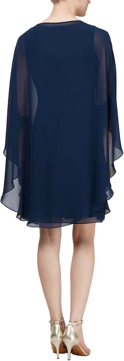 S.L. Fashions Women's Floral Foil Print Sheath Dress with Chiffon Capelet