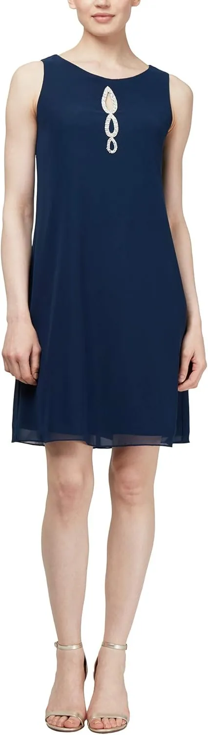 S.L. Fashions Women's Floral Foil Print Sheath Dress with Chiffon Capelet
