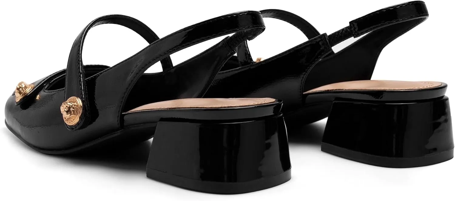 Slingback Mary Jane Heels for Women Low Block Heel Closed Square Toe Pump Shoes Heels Classic Daily Office Dressy Shoes