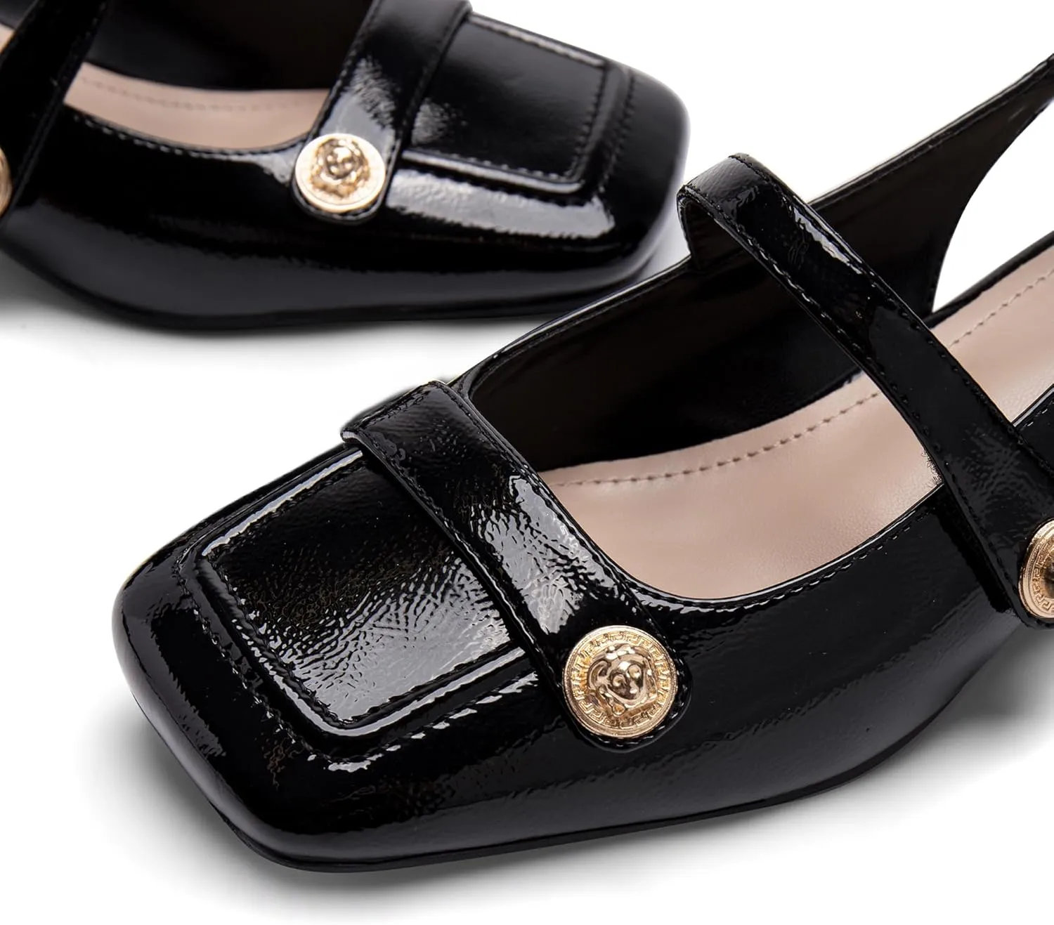 Slingback Mary Jane Heels for Women Low Block Heel Closed Square Toe Pump Shoes Heels Classic Daily Office Dressy Shoes