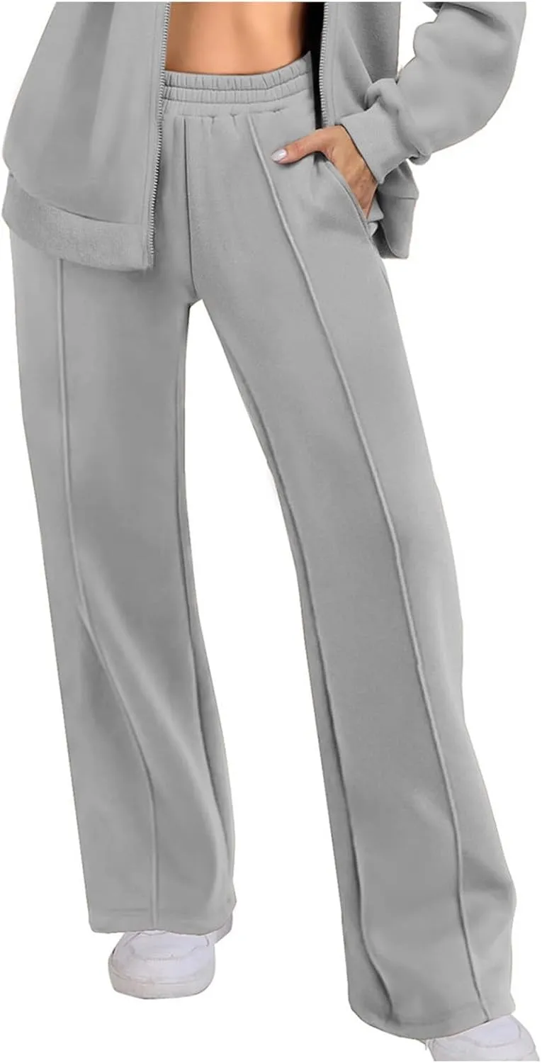 SMIDOW Wide Leg Sweatpants for Women High Waisted Loose Flare Pants Casual Fall Baggy Joggers Athletic Lounge Trousers