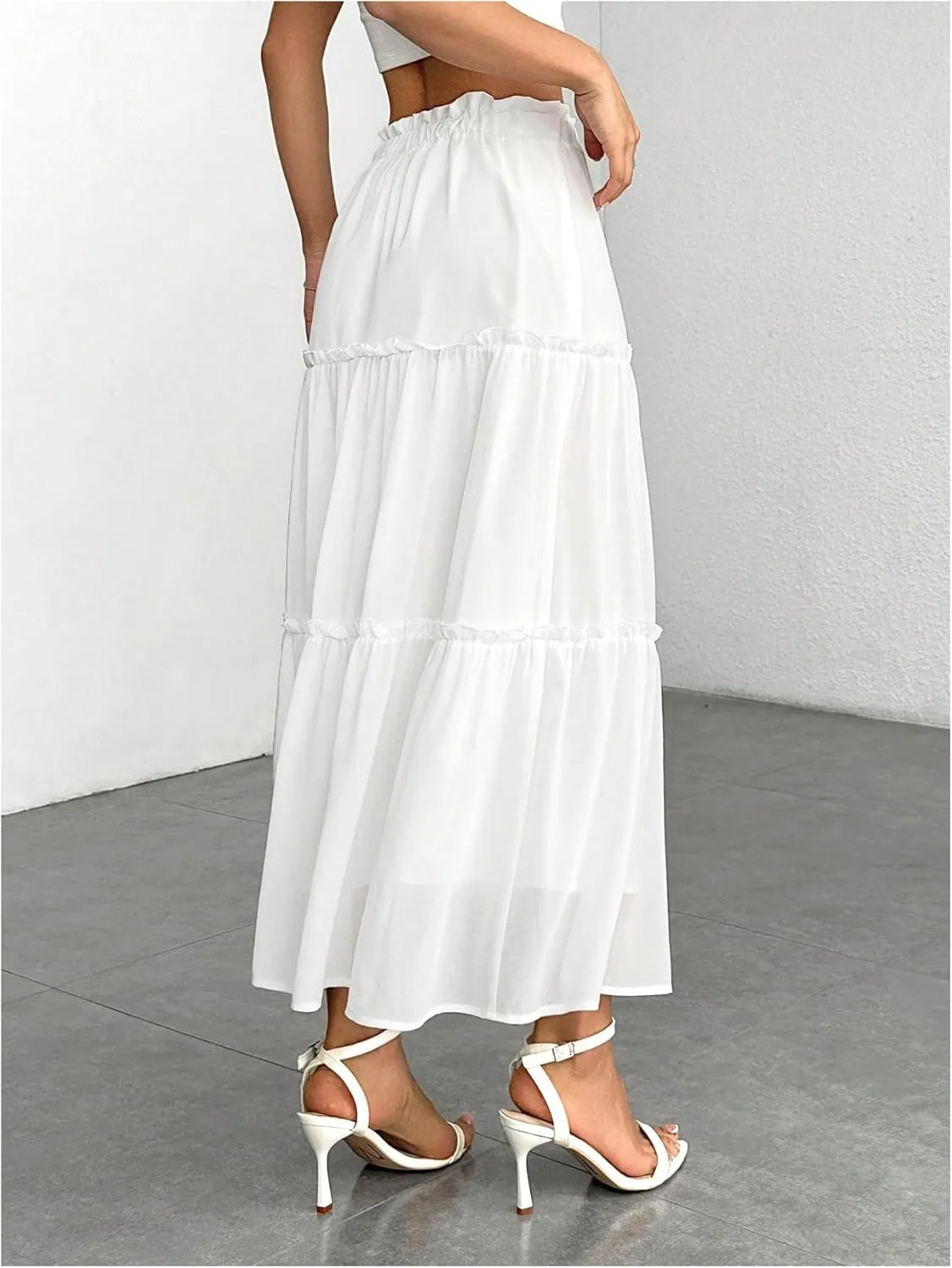 SOLY HUX Women's Ruffle Hem Skirt Frill Elastic Waist Casual Summer Flowy Long Skirts