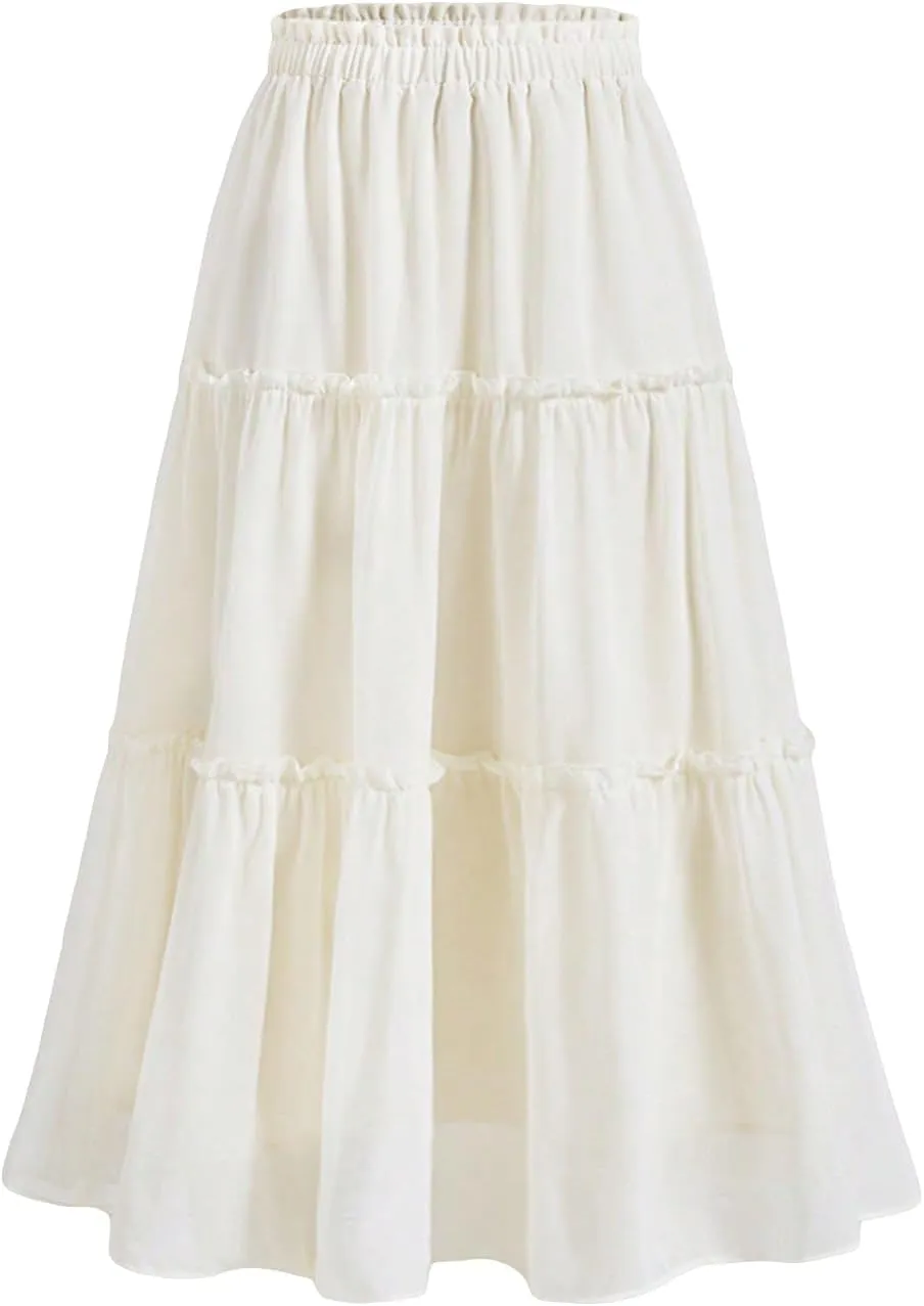 SOLY HUX Women's Summer Ruffle Flowy Skirts Elastic Waist Maxi Skirt A Line Beach Long Skirts