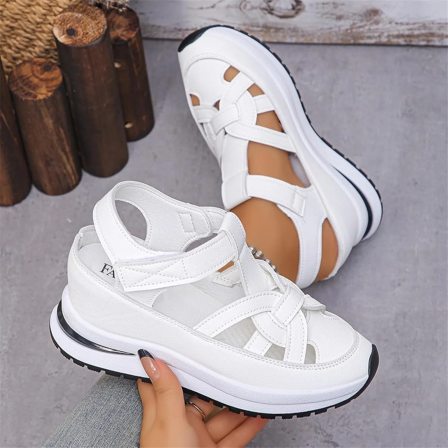 Sport Sandals for Women 2025 Hollow Out Closed Toe Non Slip Wedge Sandals Air Cushion Sneakers Comfortable Breathable Summer Sandal Ankle Strap Casual Walking Shoes