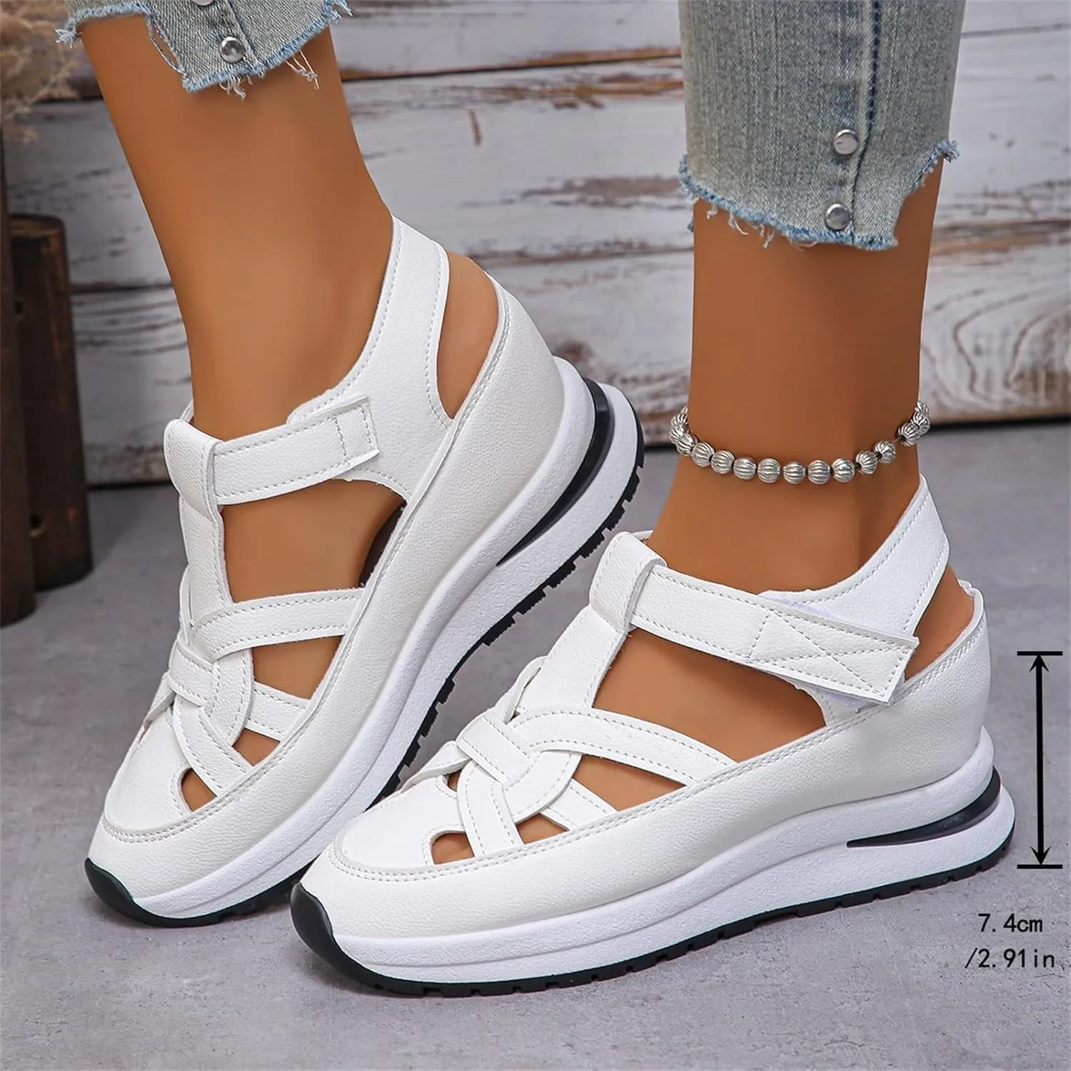 Sport Sandals for Women 2025 Hollow Out Closed Toe Non Slip Wedge Sandals Air Cushion Sneakers Comfortable Breathable Summer Sandal Ankle Strap Casual Walking Shoes