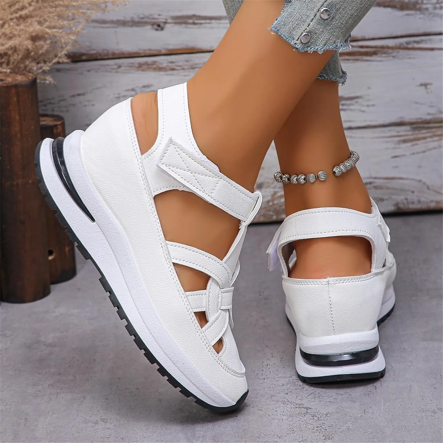 Sport Sandals for Women 2025 Hollow Out Closed Toe Non Slip Wedge Sandals Air Cushion Sneakers Comfortable Breathable Summer Sandal Ankle Strap Casual Walking Shoes