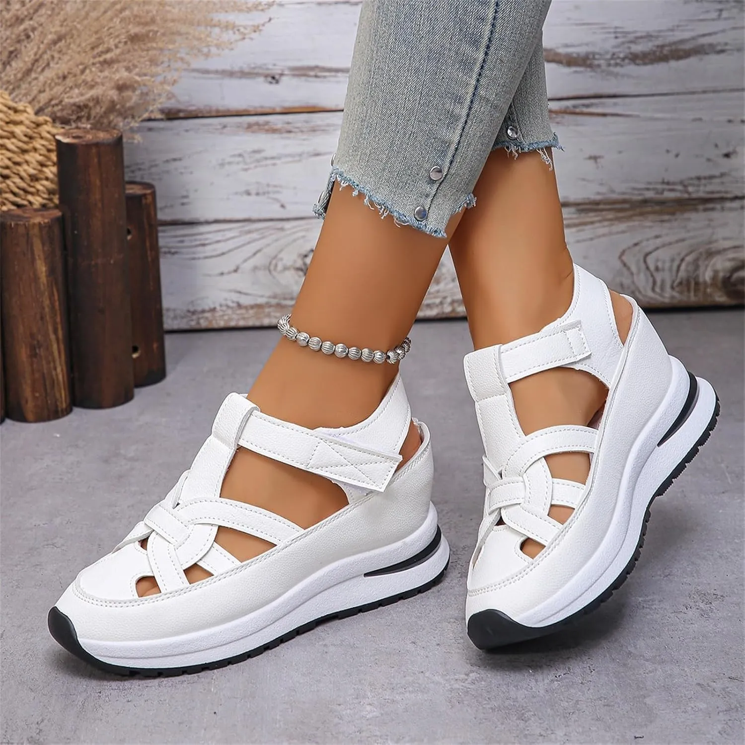 Sport Sandals for Women 2025 Hollow Out Closed Toe Non Slip Wedge Sandals Air Cushion Sneakers Comfortable Breathable Summer Sandal Ankle Strap Casual Walking Shoes