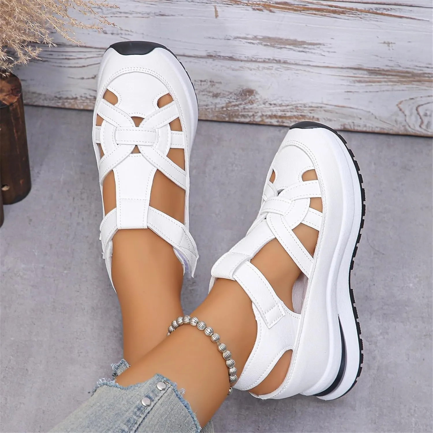 Sport Sandals for Women 2025 Hollow Out Closed Toe Non Slip Wedge Sandals Air Cushion Sneakers Comfortable Breathable Summer Sandal Ankle Strap Casual Walking Shoes