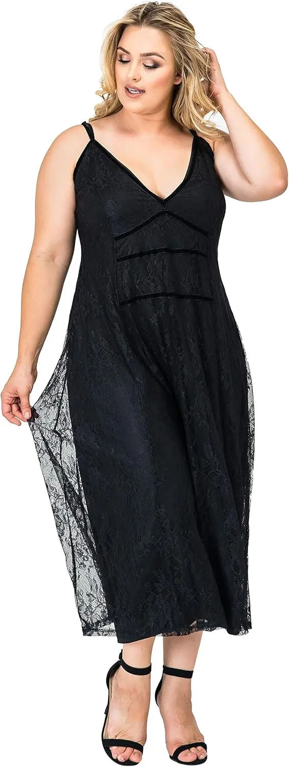 Standards & Practices Plus Size Modern Women's Lace Tank Slip Liner Midi Dress