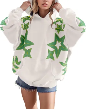Star Graphic Hoodie Y2k Star Print Sweatshirt Long Sleeve Pocket Pullover Tops Cue Oversized Graphic Hoodies