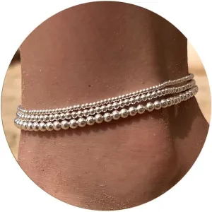 Sterling Silver Ankle Bracelets for Women - Waterproof Silver Anklets Trendy 925 Sterling Silver/14K Gold Plated Stackable Sparkling Link Chian Anklet Bracelet Set for Women Dainty Jewelry Gift