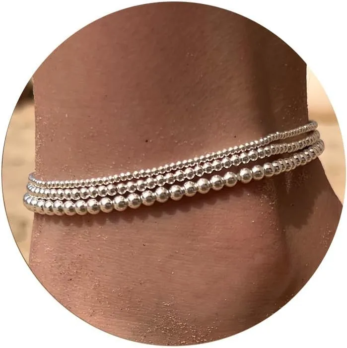 Sterling Silver Ankle Bracelets for Women - Waterproof Silver Anklets Trendy 925 Sterling Silver/14K Gold Plated Stackable Sparkling Link Chian Anklet Bracelet Set for Women Dainty Jewelry Gift