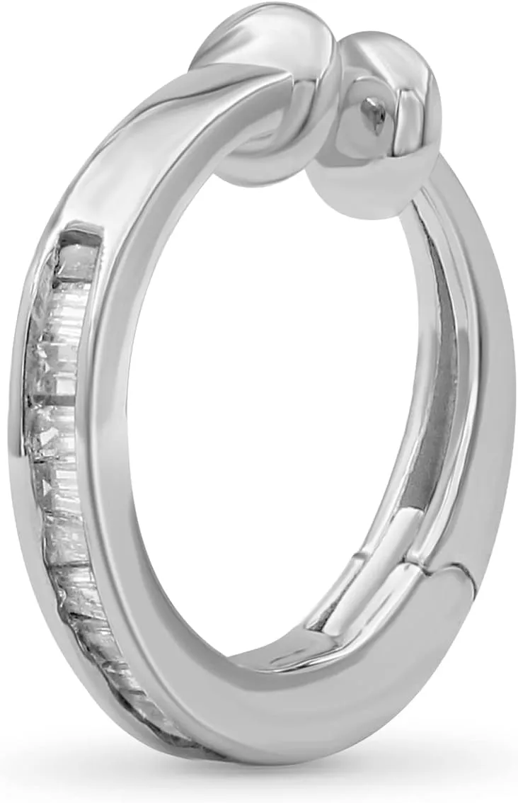 Sterling Silver Ear Cuffs for Women Non Piercing  1/10 Carat White Diamond Ear Cuff with Hinged Hoop Comfort Clasps  Silver Ear Cuff Earring by JEWELEXCESS