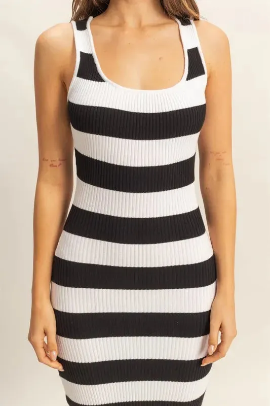 Striped Scoop Neck Wide Strap Knit Dress