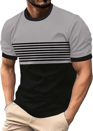 Striped Shirts for Men Short Sleeve Crewneck Neck T-Shirts with Pocket Classic Basic Tees Fashion Summer Shirt Tops