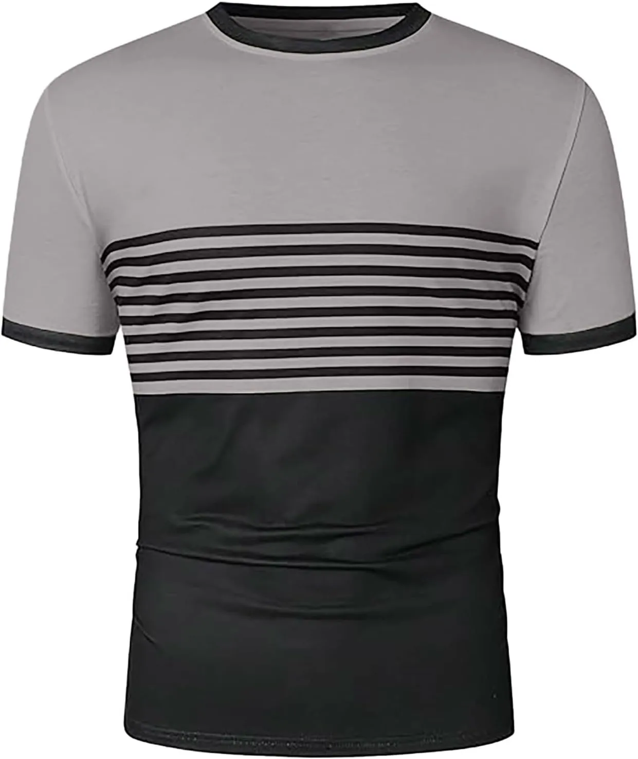 Striped Shirts for Men Short Sleeve Crewneck Neck T-Shirts with Pocket Classic Basic Tees Fashion Summer Shirt Tops