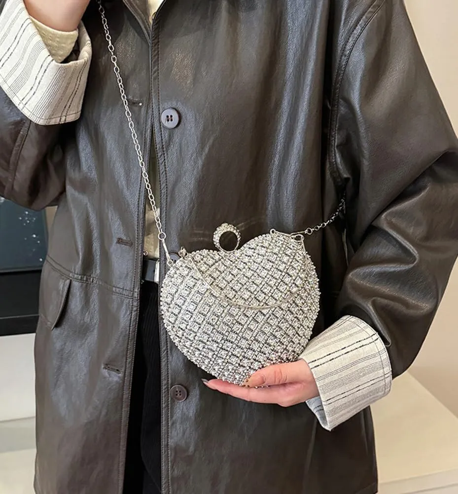 Stylish Rhinestones Heart Shape Clutch Purses for Women Sparkly Evening Bags for Prom Cocktail Party Wedding