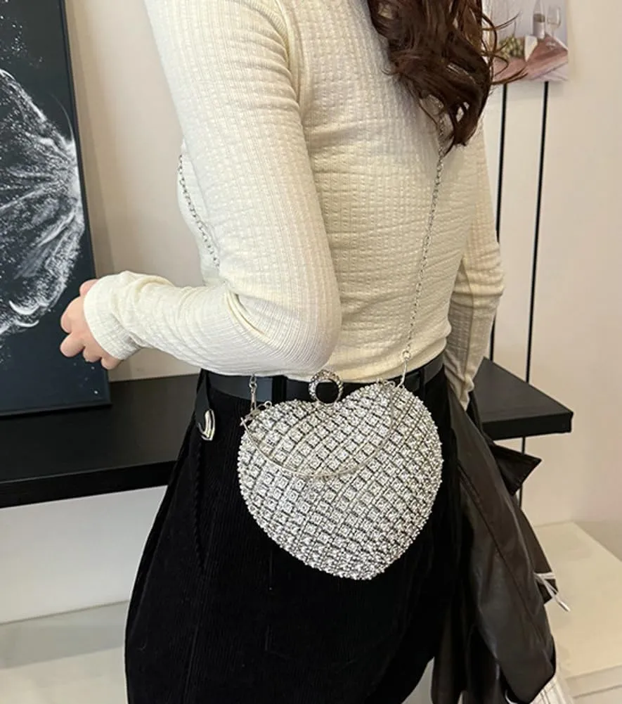 Stylish Rhinestones Heart Shape Clutch Purses for Women Sparkly Evening Bags for Prom Cocktail Party Wedding