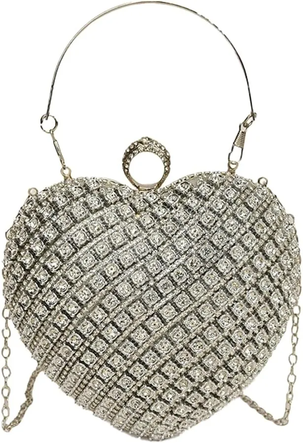 Stylish Rhinestones Heart Shape Clutch Purses for Women Sparkly Evening Bags for Prom Cocktail Party Wedding
