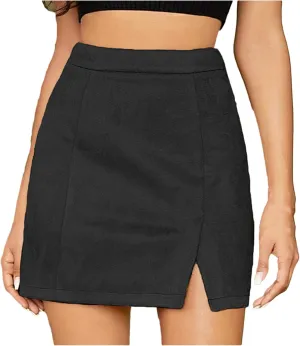 Suede Skirt for Women Side Notch Casual Mini Skirts Sexy Cozy Hip Wrap High Waisted Skirts Soft Cozy Flannel Skirt
