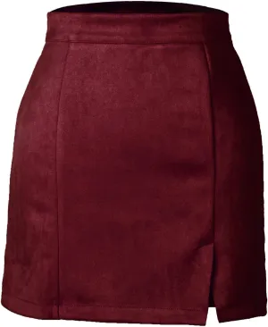Suede Skirt for Women Side Notch Casual Mini Skirts Sexy Cozy Hip Wrap High Waisted Skirts Soft Cozy Flannel Skirt