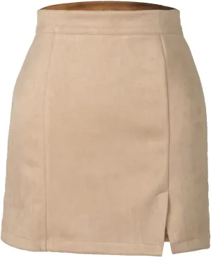 Suede Skirt for Women Side Notch Casual Mini Skirts Sexy Cozy Hip Wrap High Waisted Skirts Soft Cozy Flannel Skirt
