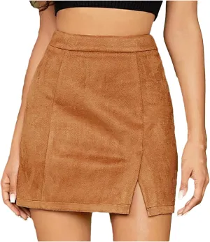 Suede Skirt for Women Side Notch Casual Mini Skirts Sexy Cozy Hip Wrap High Waisted Skirts Soft Cozy Flannel Skirt