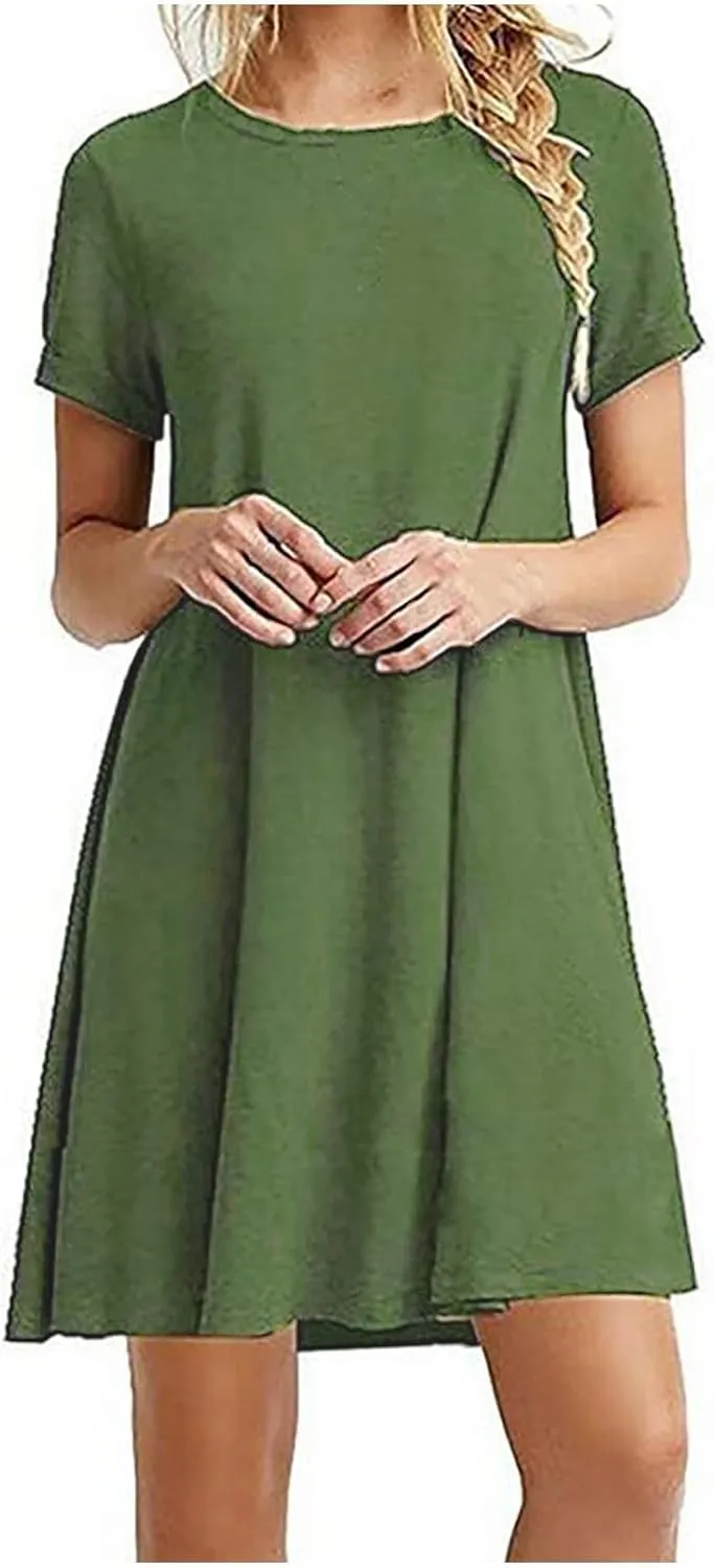 Summer Dresses for Women 2024 Casual Short Sleeve Beach Sundresses Casual Crewneck Loose Swing Dress