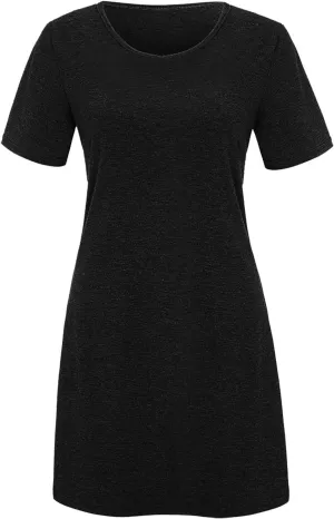 Summer Dresses for Women 2024 Casual Short Sleeve Beach Sundresses Casual Crewneck Loose Swing Dress