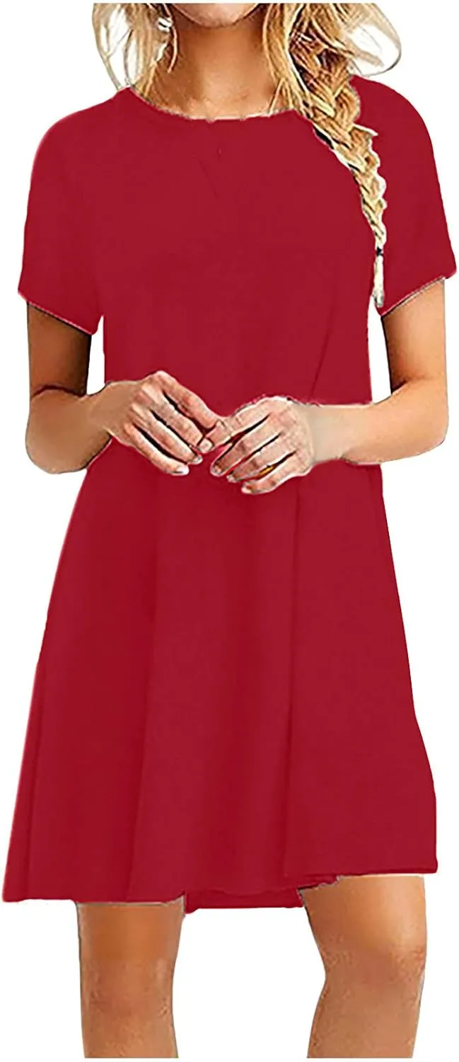 Summer Dresses for Women 2024 Casual Short Sleeve Beach Sundresses Casual Crewneck Loose Swing Dress