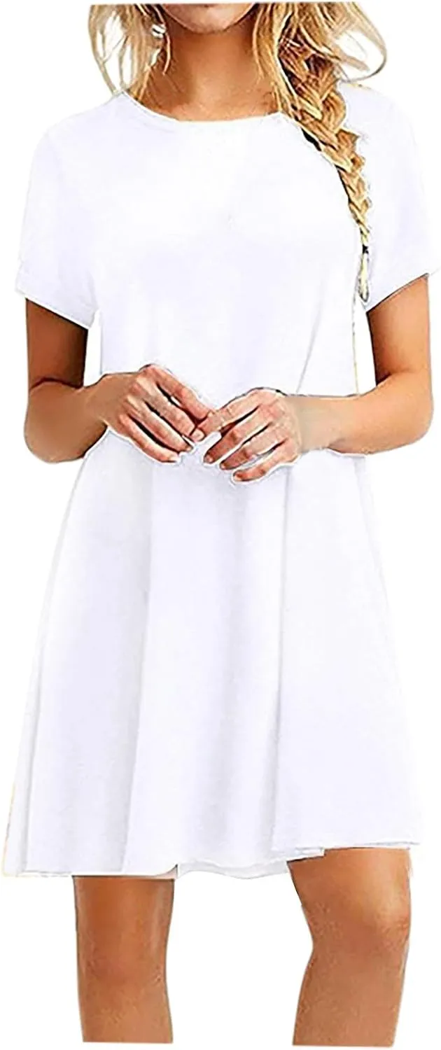 Summer Dresses for Women 2024 Casual Short Sleeve Beach Sundresses Casual Crewneck Loose Swing Dress