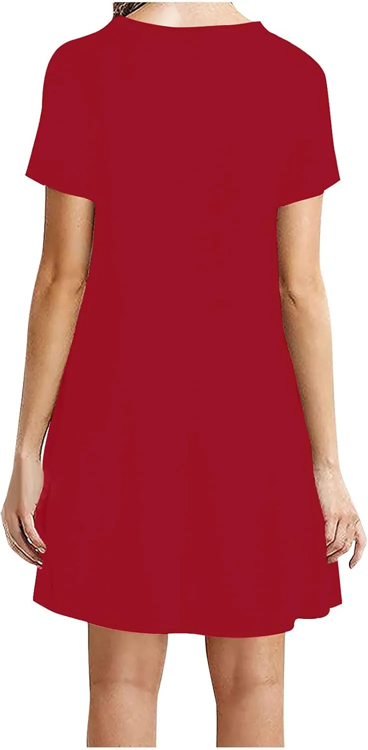 Summer Dresses for Women 2024 Casual Short Sleeve Beach Sundresses Casual Crewneck Loose Swing Dress