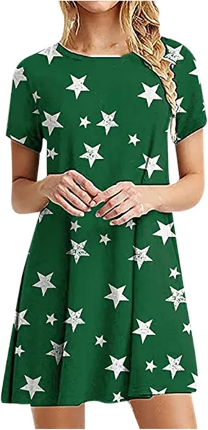 Summer Dresses for Women 2024 Casual Short Sleeve Beach Sundresses Casual Crewneck Loose Swing Dress