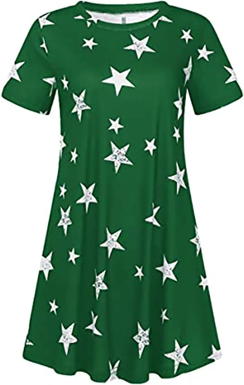 Summer Dresses for Women 2024 Casual Short Sleeve Beach Sundresses Casual Crewneck Loose Swing Dress