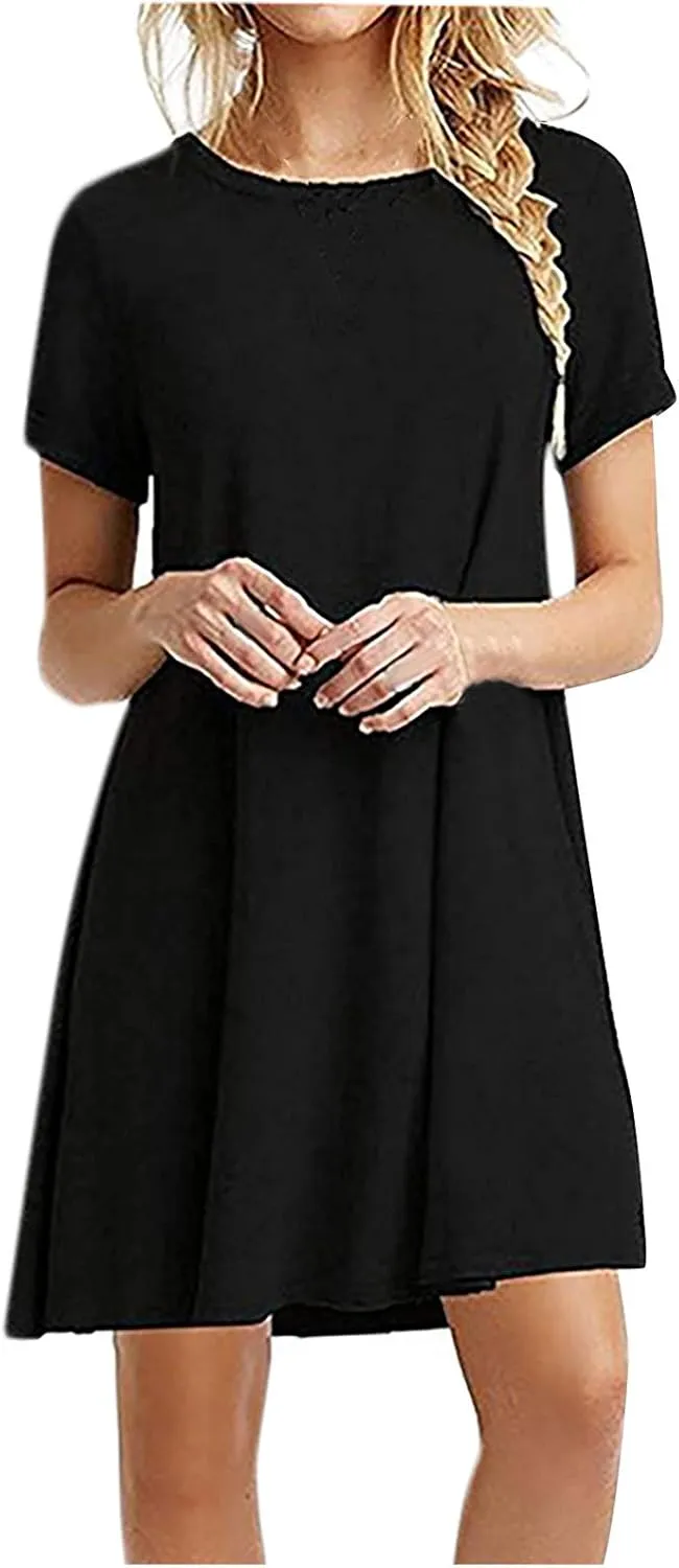 Summer Dresses for Women 2024 Casual Short Sleeve Beach Sundresses Casual Crewneck Loose Swing Dress