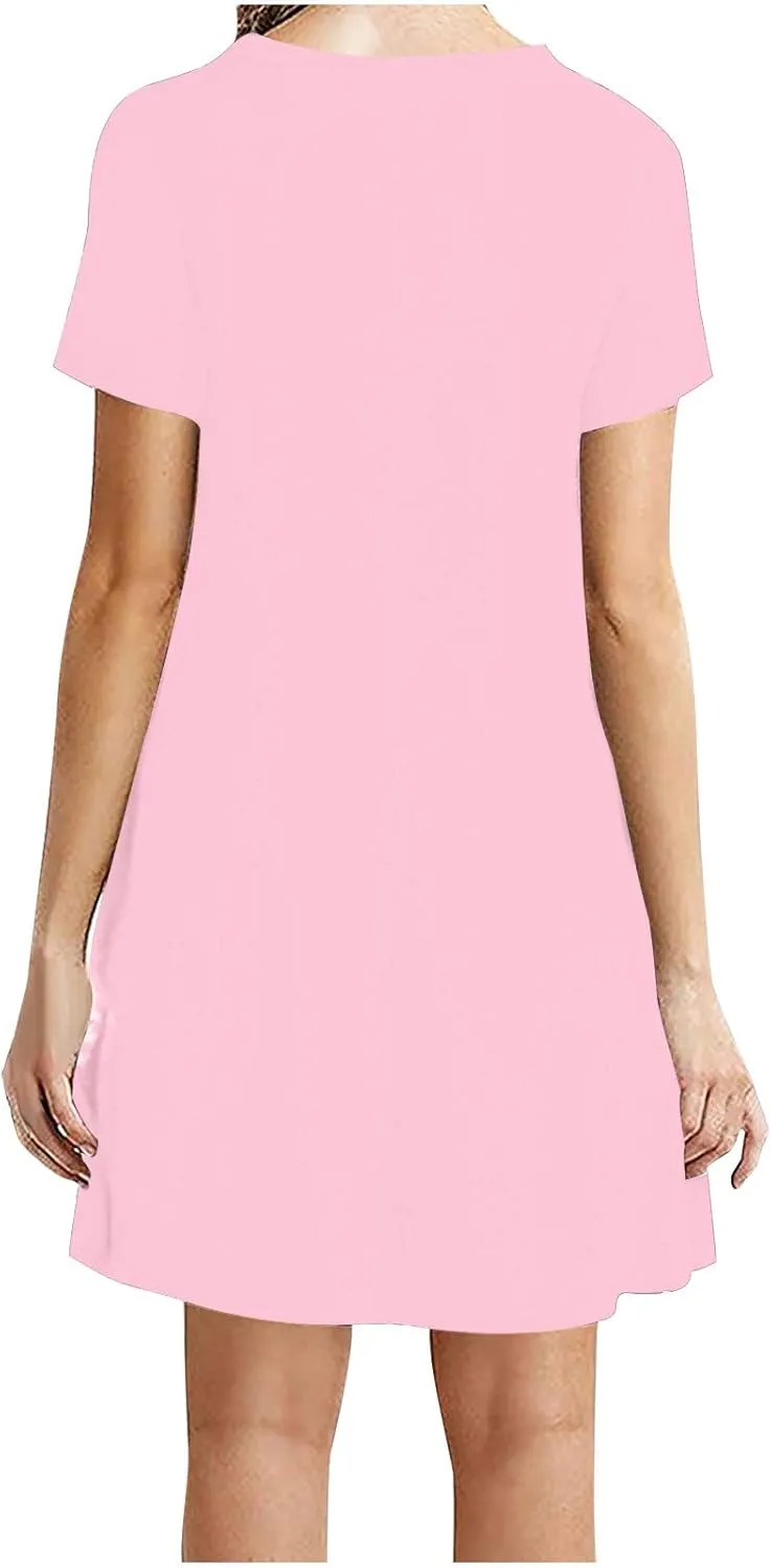 Summer Dresses for Women 2024 Casual Short Sleeve Beach Sundresses Casual Crewneck Loose Swing Dress