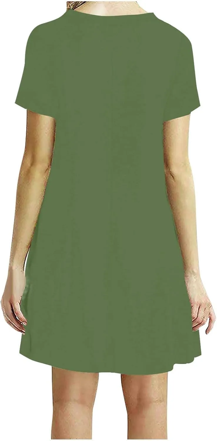 Summer Dresses for Women 2024 Casual Short Sleeve Beach Sundresses Casual Crewneck Loose Swing Dress