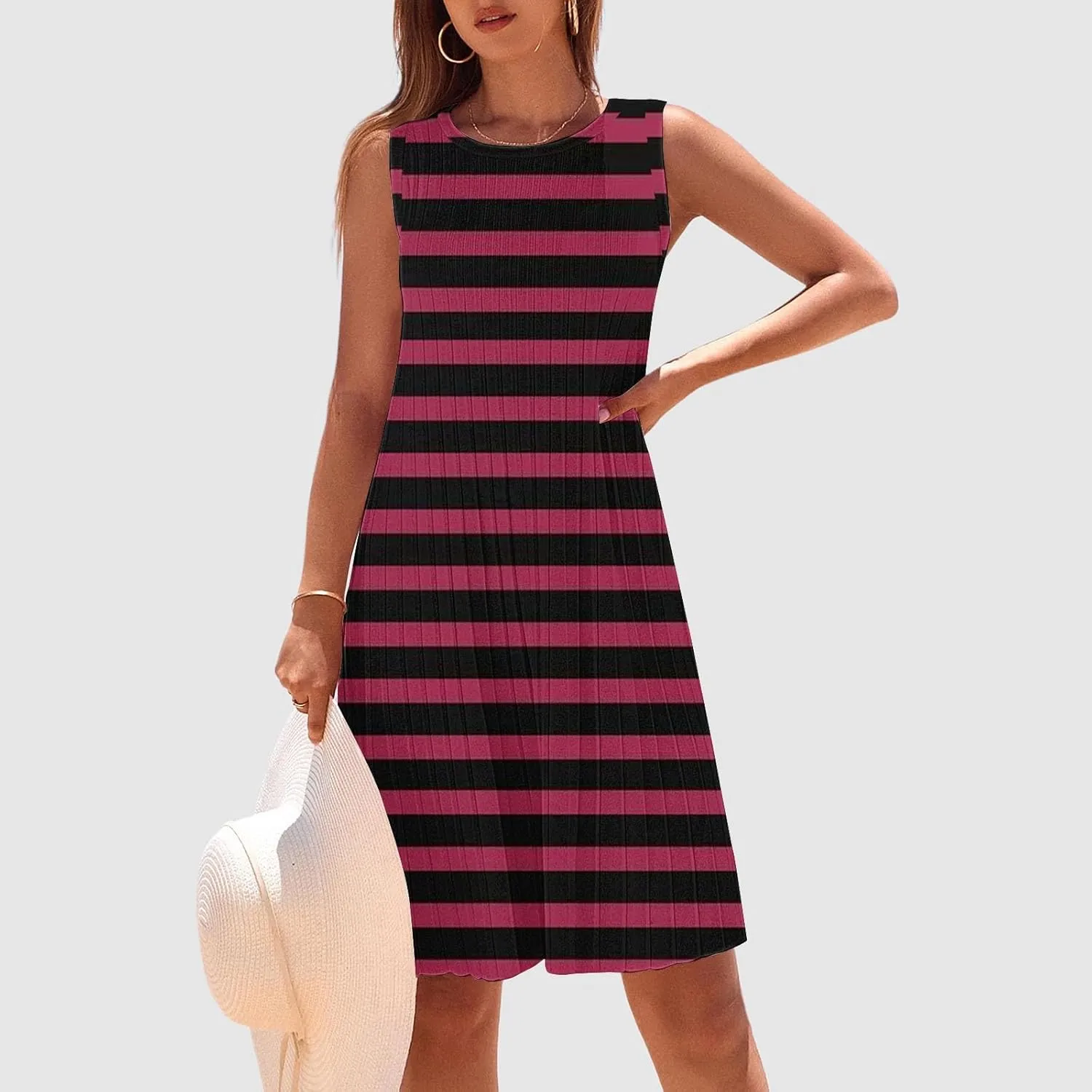 Summer Dresses for Women 2025 Loose Beach Vacation Casual Crew Neck Casual Boho Dress Sleeveless Sundresses with Pockets