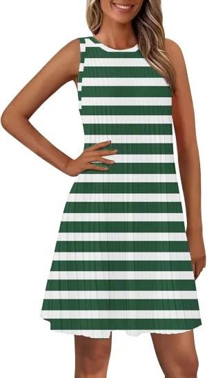 Summer Dresses for Women 2025 Loose Beach Vacation Casual Crew Neck Casual Boho Dress Sleeveless Sundresses with Pockets