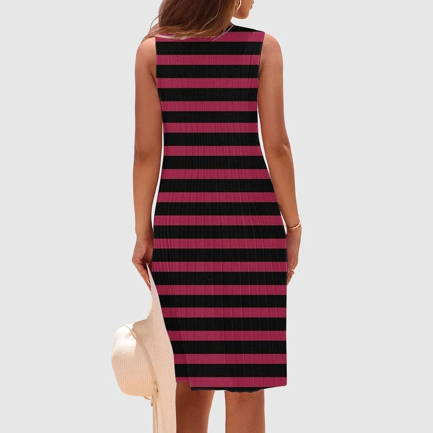 Summer Dresses for Women 2025 Loose Beach Vacation Casual Crew Neck Casual Boho Dress Sleeveless Sundresses with Pockets