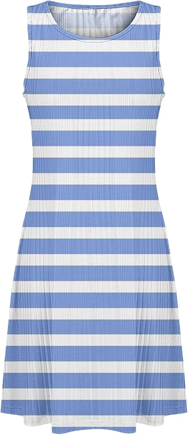 Summer Dresses for Women 2025 Loose Beach Vacation Casual Crew Neck Casual Boho Dress Sleeveless Sundresses with Pockets
